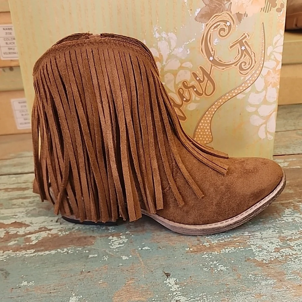 New Very G Tan Trippier Fringe Bootie